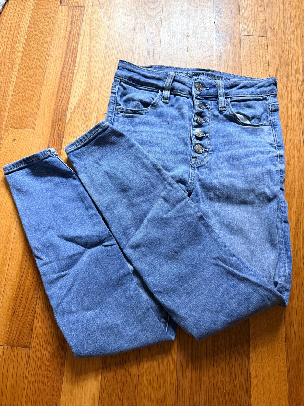 American Eagle Outfitters High-Rise Light Blue Button-Fly Jeans